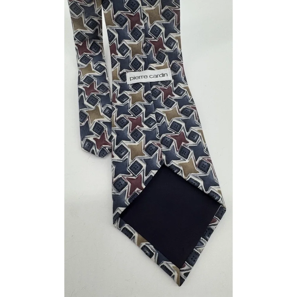 Pierre Cardin Silk Tie Blue Burgundy Geometric Wide Designer 90's NWOT Vintage